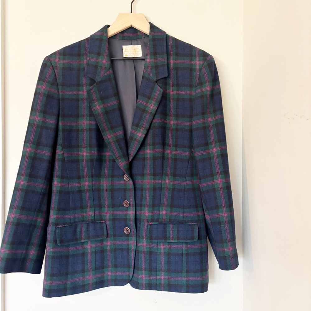 Pendleton Vintage wool blazer navy blue and purple plaid sz. 12